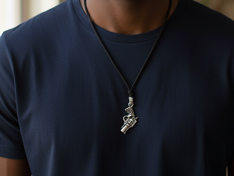 Gun Pistol 92.5 Sterling Silver Gold Brass Charm Necklace Pendant Jewelry