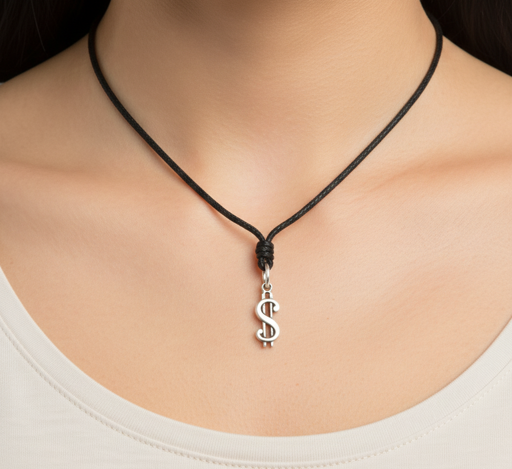 Dollar Bill Symbol Silver Pewter Charm Necklace Pendant Jewelry