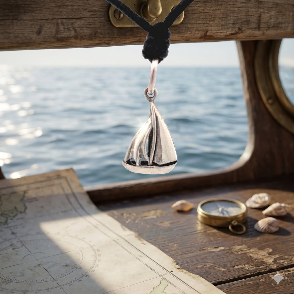 New Sail Boat Sterling-Silver Pewter Necklace Pendant Jewelry