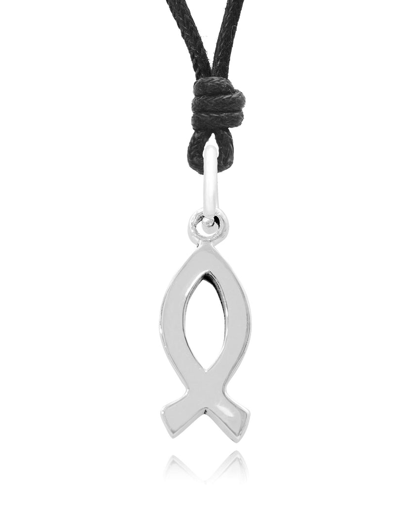 Jesus Fish Christian Sterling-silver Pewter Charm Necklace Pendant Jewelry