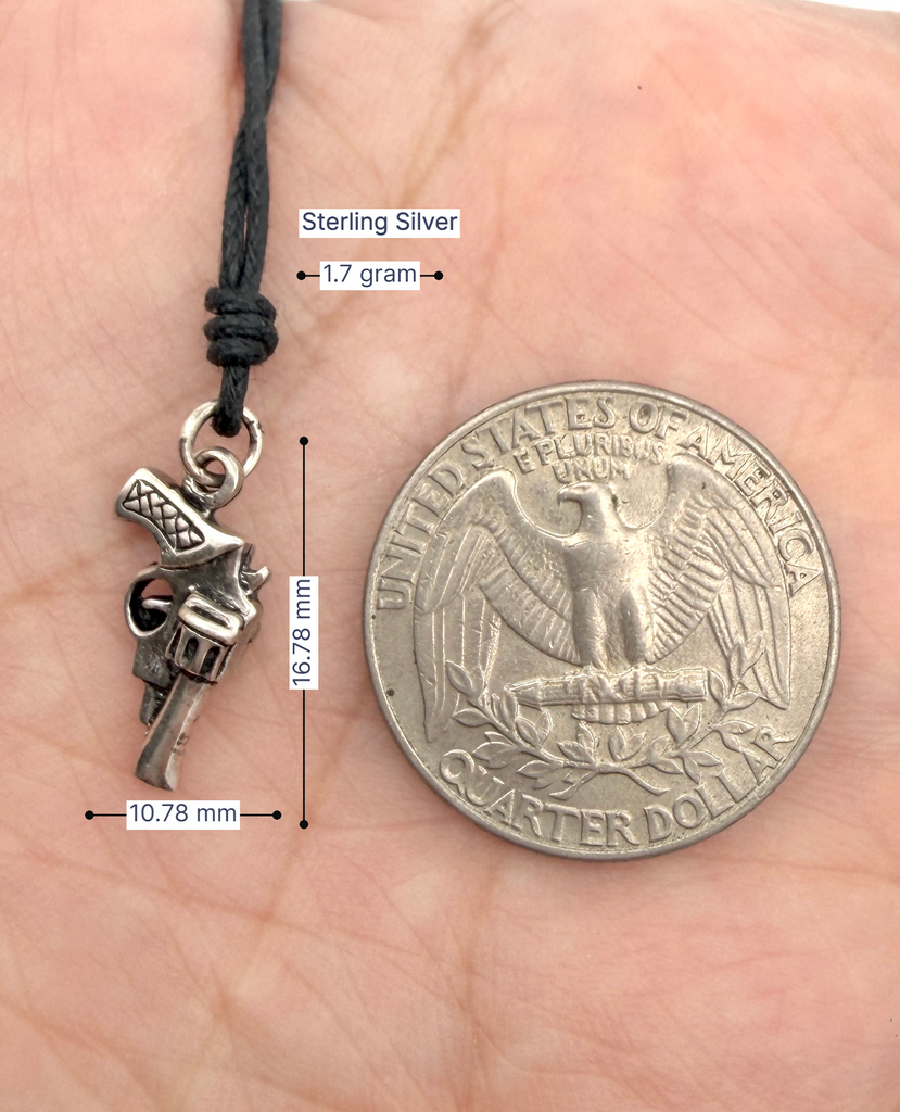 Gun Pistol 92.5 Sterling Silver Gold Brass Charm Necklace Pendant Jewelry