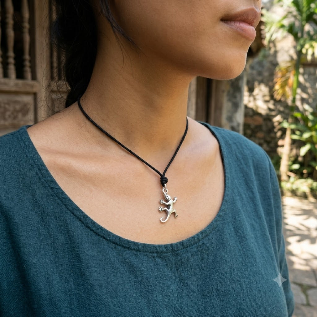 Lizard Reptile Handmade 92.5 Sterling Silver Brass Necklace Pendant Jewelry