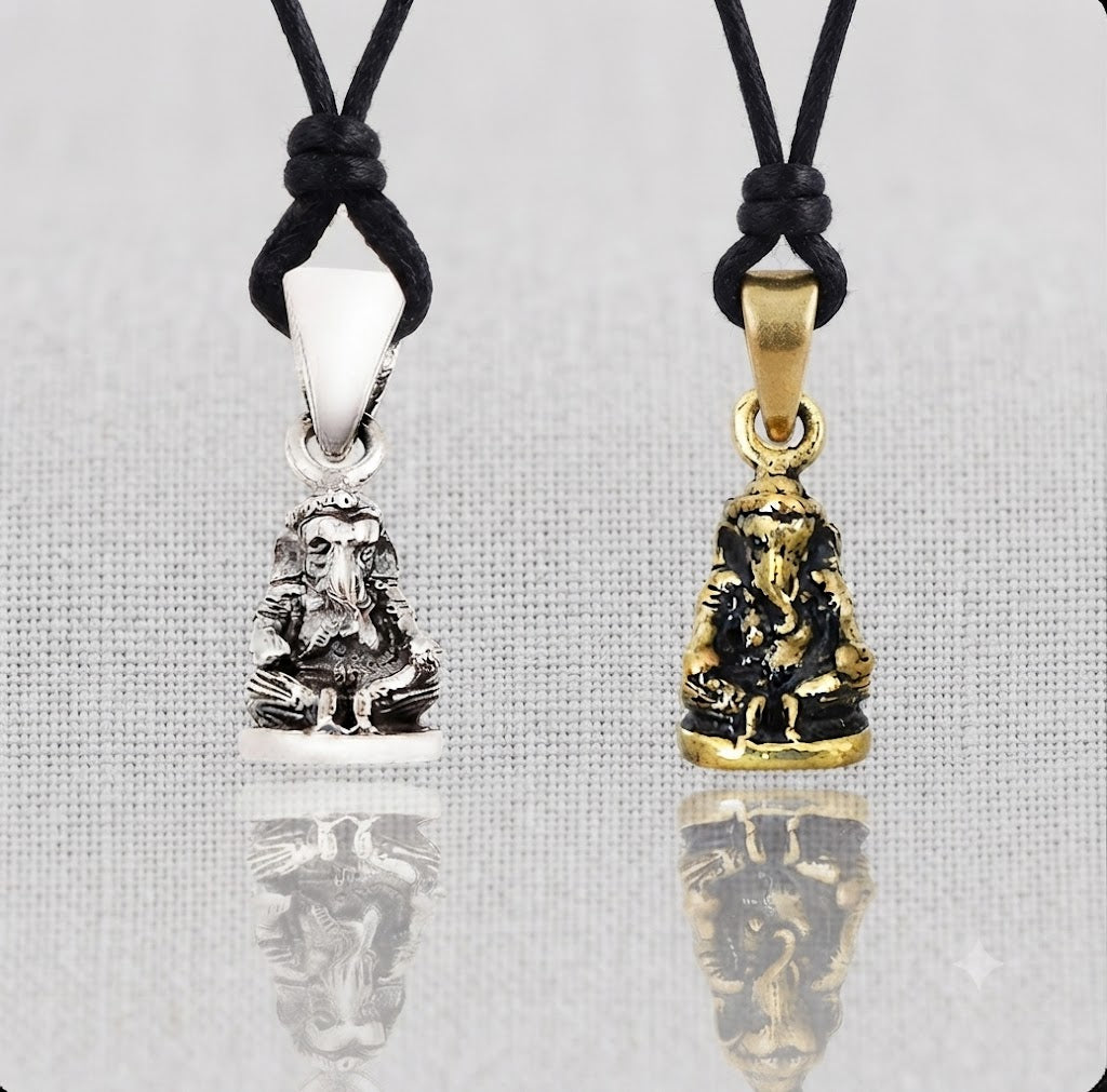 Ganesh Hindu92.5 Sterling Silver Brass Elephant God Necklace Pendant Jewelry