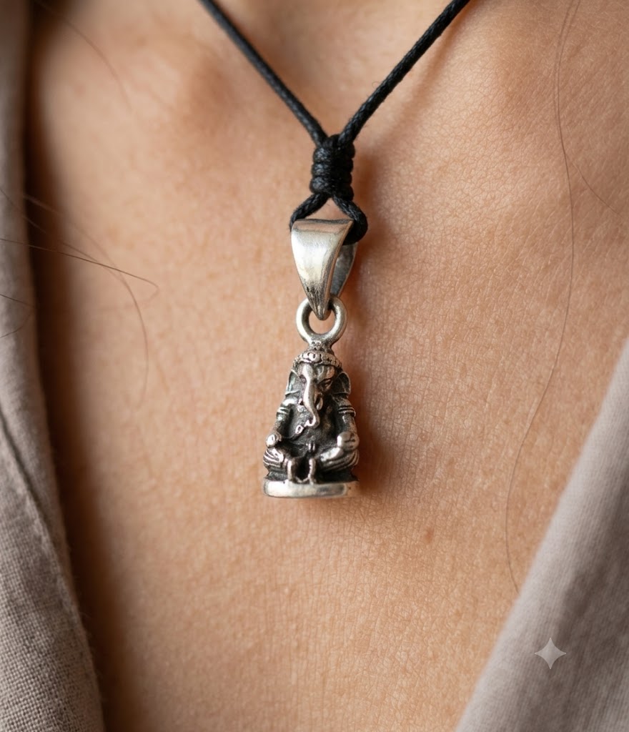 Ganesh Hindu92.5 Sterling Silver Brass Elephant God Necklace Pendant Jewelry