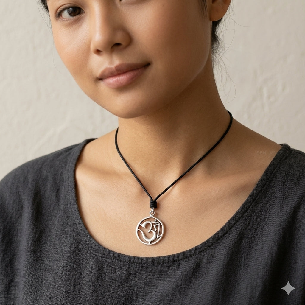 Hindu Aum Ohm Om 92.5 Sterling Silver Pewter Brass Charm Necklace Pendant Jewelry