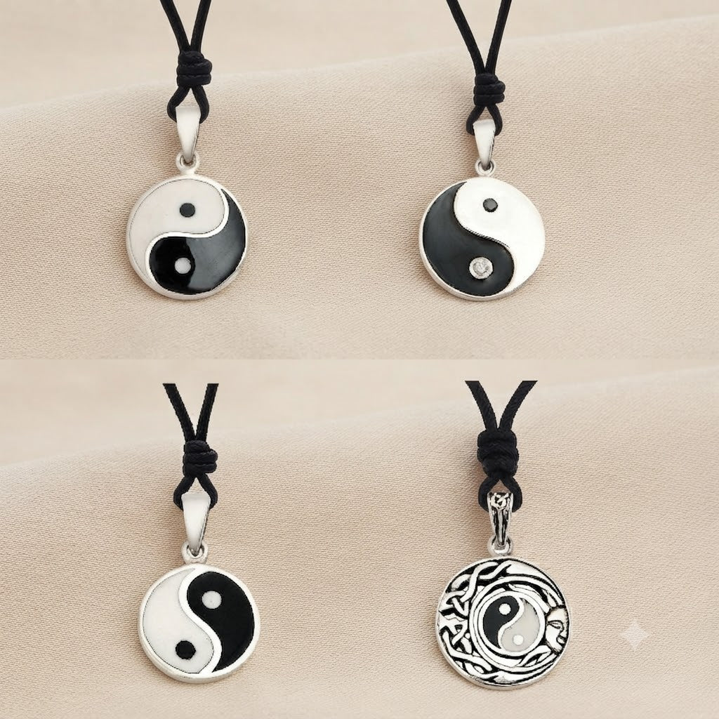 Yin Yang Japanese 92.5 Sterling Silver Charm Necklace Pendant Jewelry