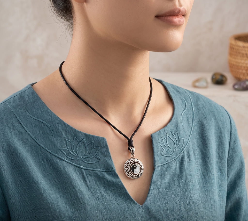 Moon & Sun Ying Yang Handmade Sterling Silver Gold Brass Necklace Pendant Jewelry