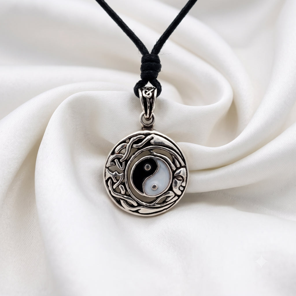 Moon & Sun Ying Yang Handmade Sterling Silver Gold Brass Necklace Pendant Jewelry