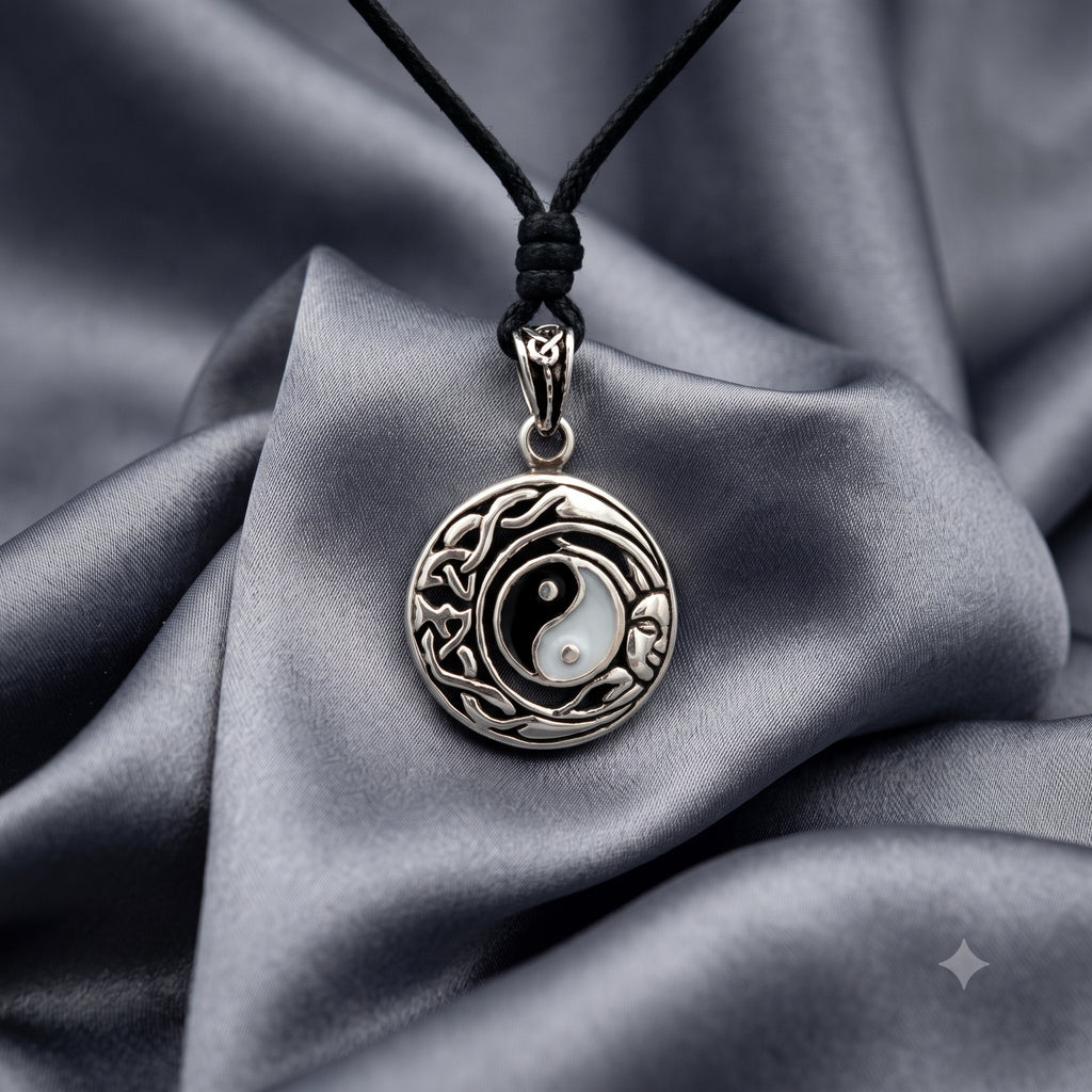 Moon & Sun Ying Yang Handmade Sterling Silver Gold Brass Necklace Pendant Jewelry