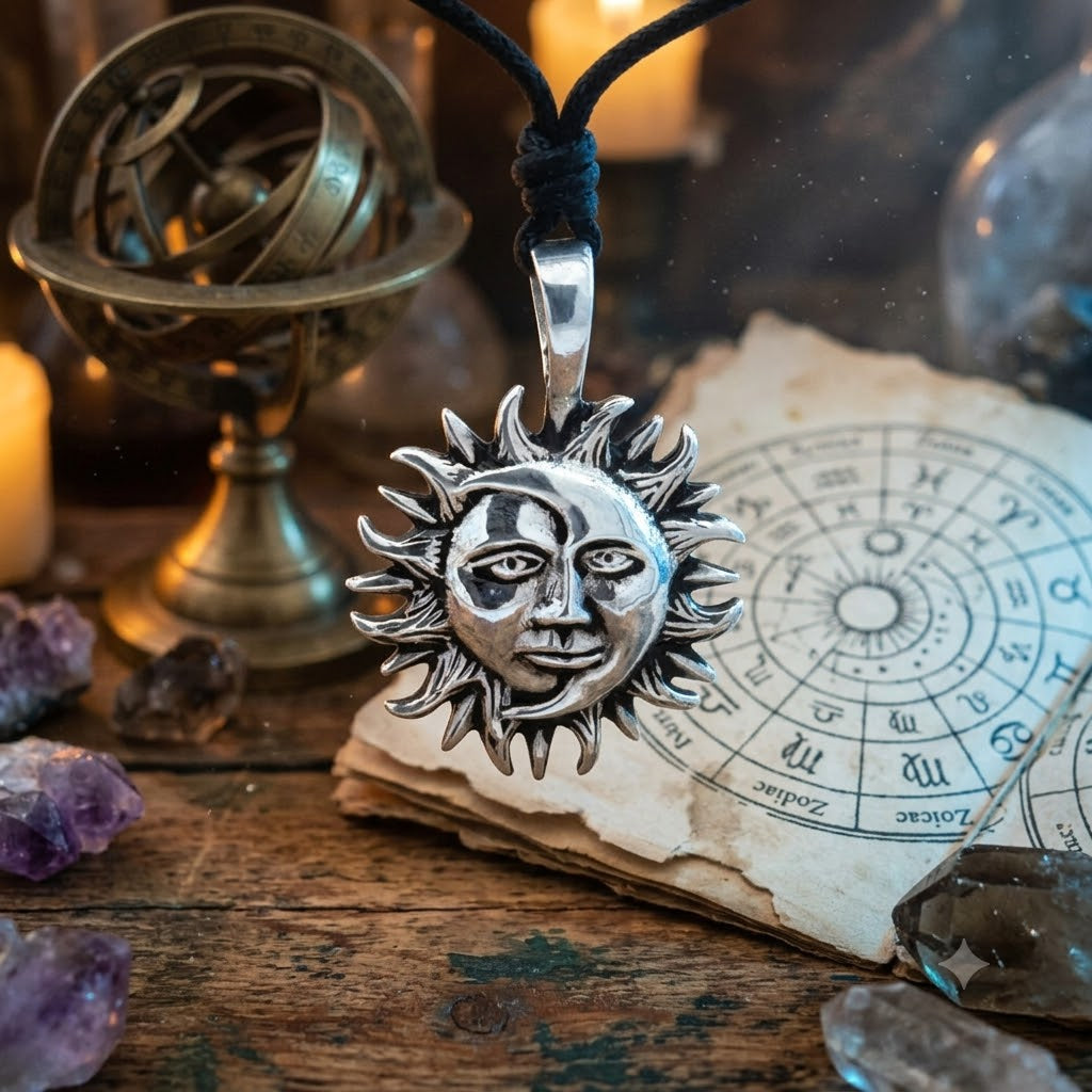 Ying Yang Sun & Moon 92.5 Sterling Silver Brass Charm Necklace Pendant Jewelry