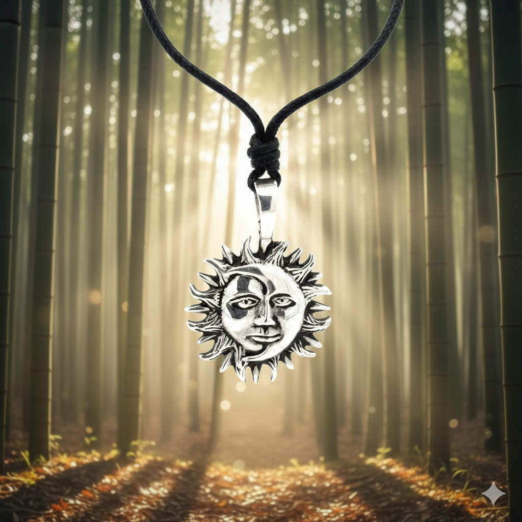 Ying Yang Sun & Moon 92.5 Sterling Silver Brass Charm Necklace Pendant Jewelry