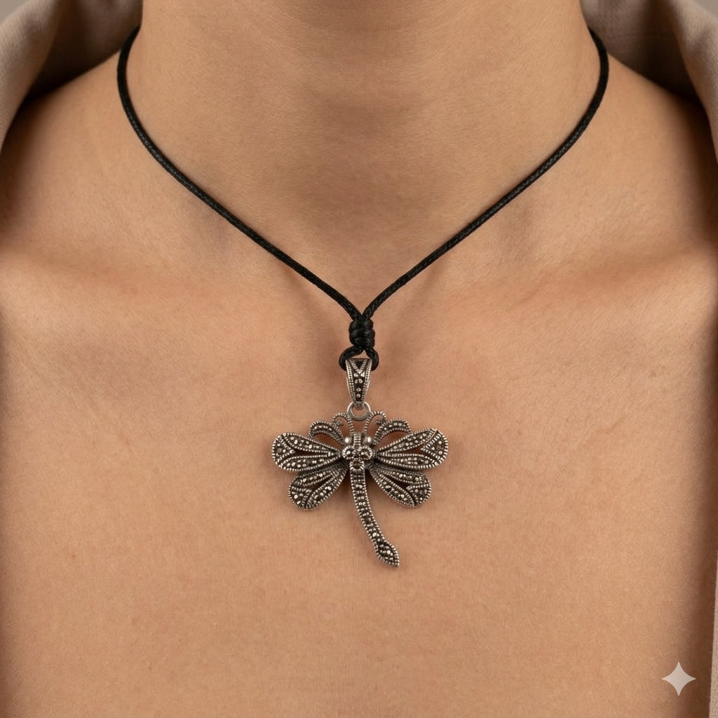 Dragonfly 92.5 Sterling Silver Charm Necklace Pendant Jewelry