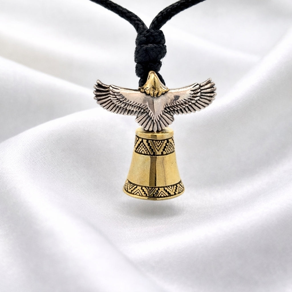 Eagle Adorned Hand Bell 92.5 Sterling Silver Charm Necklace Pendant Jewelry