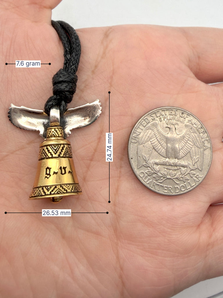 Eagle Adorned Hand Bell 92.5 Sterling Silver Charm Necklace Pendant Jewelry