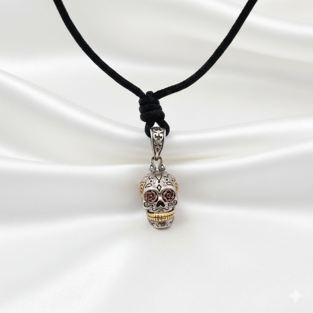 New Mexican Skull Cross Jesus Mary Gold Brass Charm Necklace Pendant Jewelry