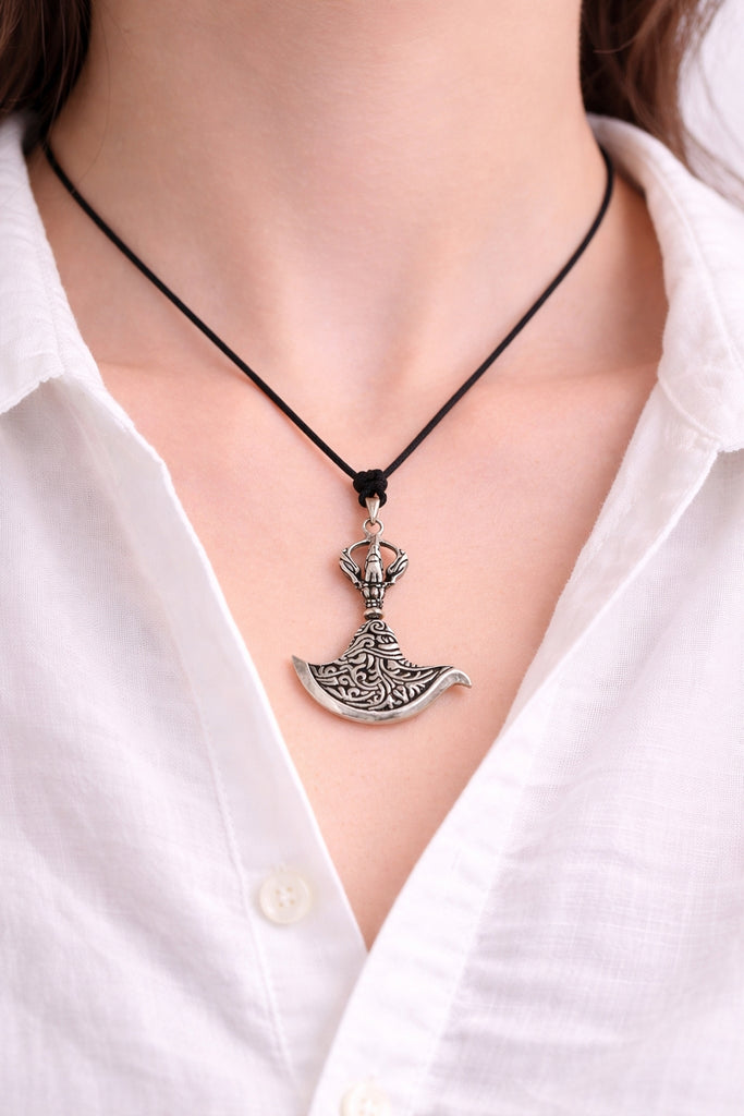 Kartika-Curved Flaying Knife 92.5 Sterling Silver Brass Necklace Pendant Jewelry