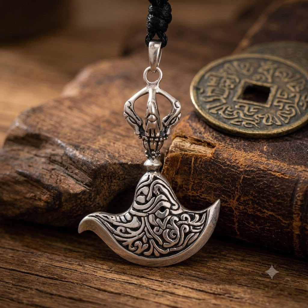 Kartika-Curved Flaying Knife 92.5 Sterling Silver Brass Necklace Pendant Jewelry