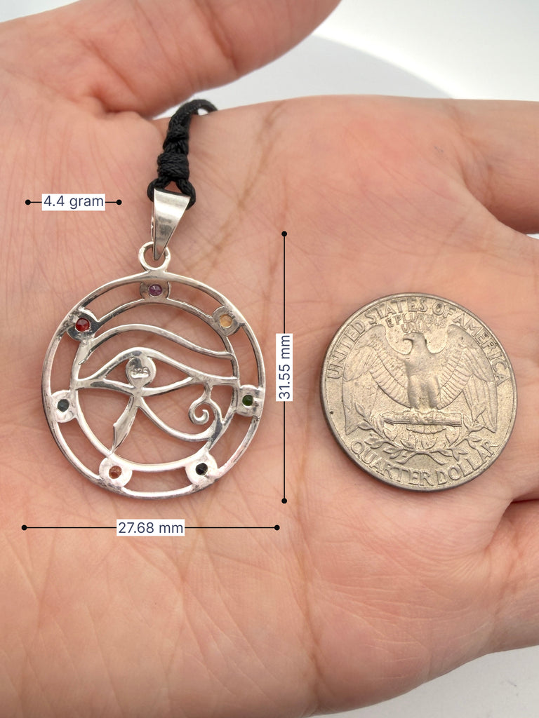 Crystal Eye of Ra 92.5 Sterling Silver Pewter Brass Necklace Pendant Jewelry