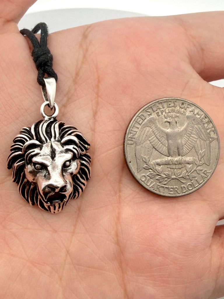 Lion Head 92.5 Sterling Silver Gold Brass Charm Necklace Pendant Jewelry