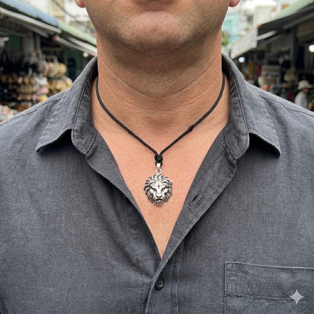 Lion Head 92.5 Sterling Silver Gold Brass Charm Necklace Pendant Jewelry