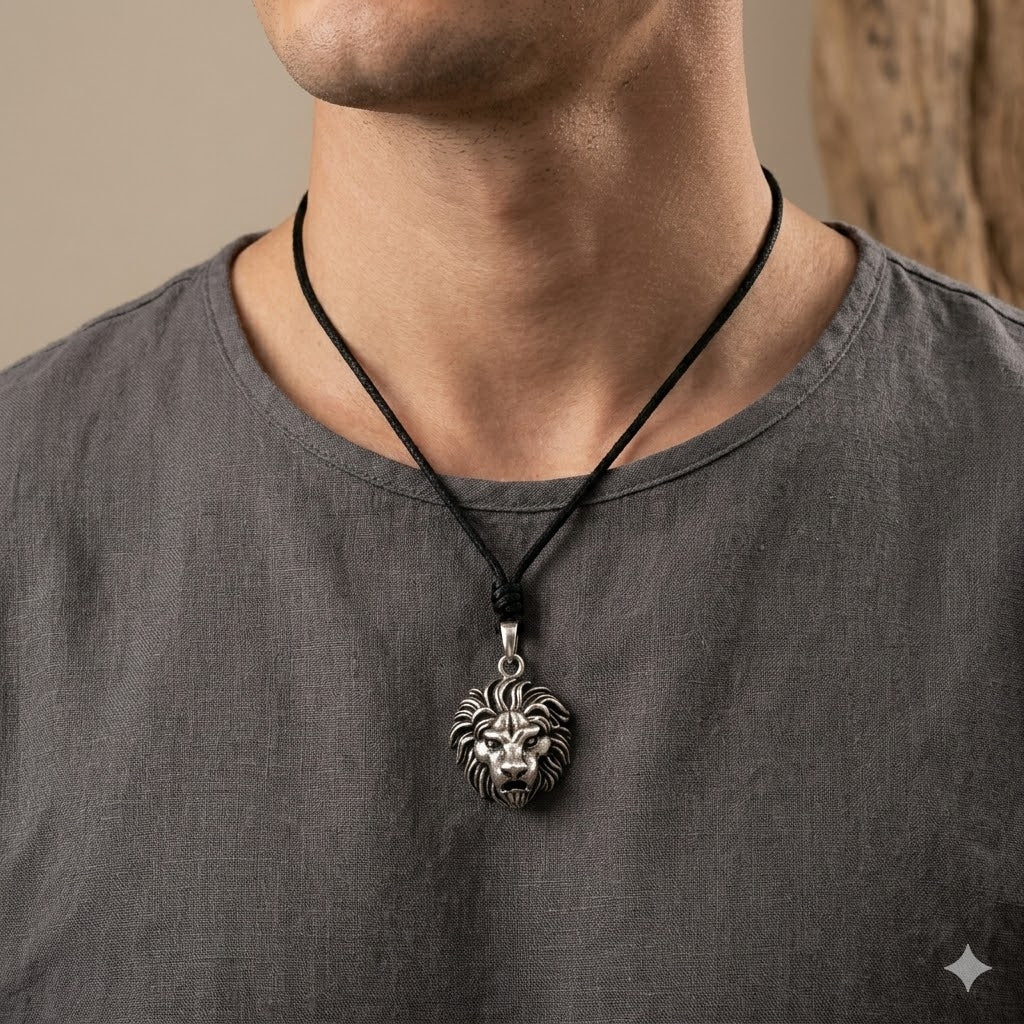 Lion Head 92.5 Sterling Silver Gold Brass Charm Necklace Pendant Jewelry