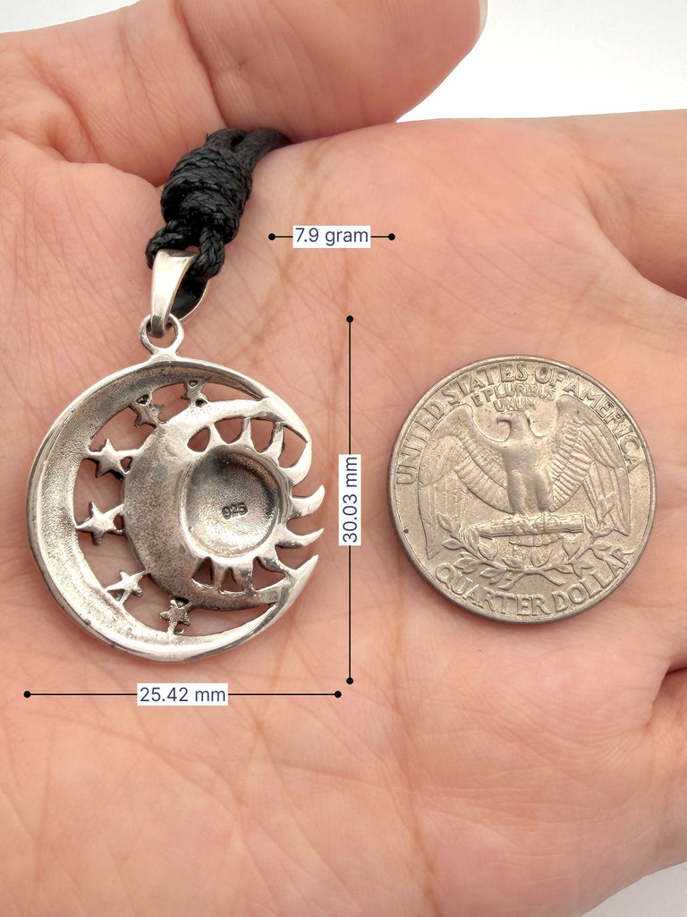 Sun Moon Ying Yang 92.5 Sterling Silver Pewter Brass Charm Necklace Pendant Jewelry