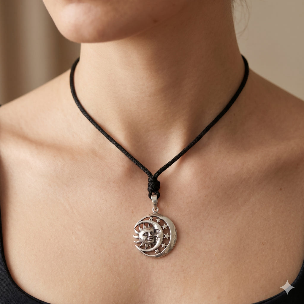 Sun Moon Ying Yang 92.5 Sterling Silver Pewter Brass Charm Necklace Pendant Jewelry