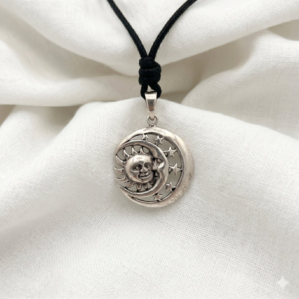 Sun Moon Ying Yang 92.5 Sterling Silver Pewter Brass Charm Necklace Pendant Jewelry