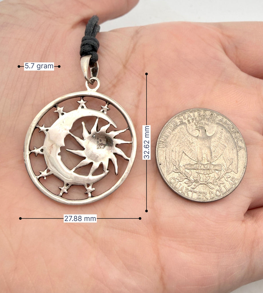 Sun Moon Ying Yang 92.5 Sterling Silver Pewter Brass Charm Necklace Pendant Jewelry