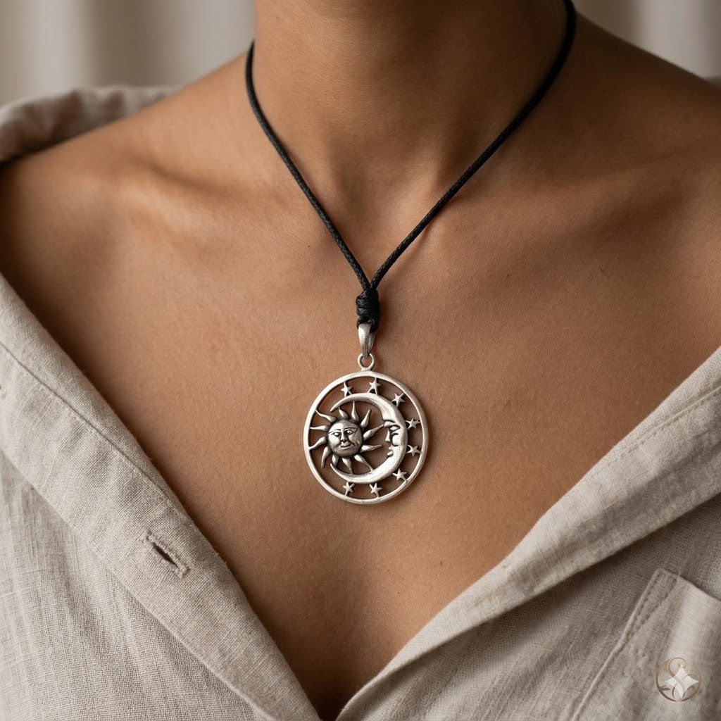 Sun Moon Ying Yang 92.5 Sterling Silver Pewter Brass Charm Necklace Pendant Jewelry
