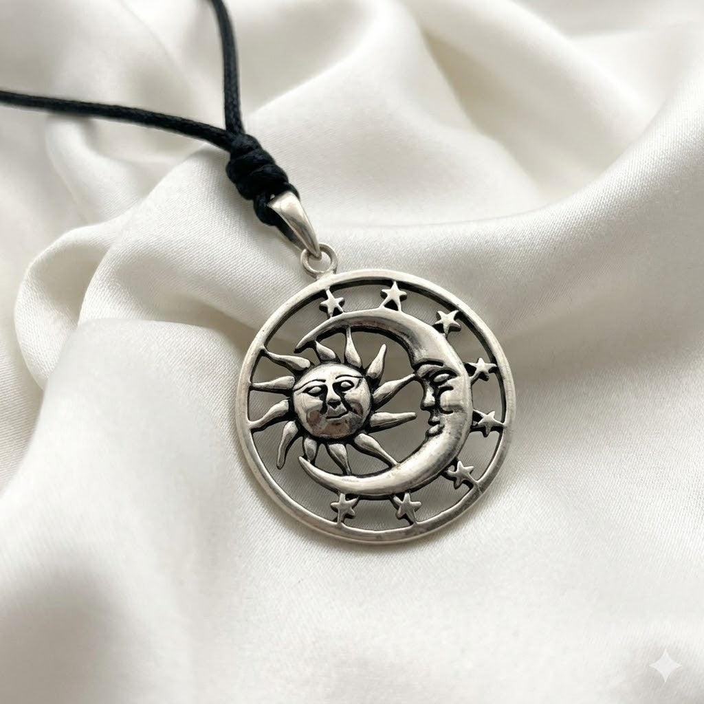 Sun Moon Ying Yang 92.5 Sterling Silver Pewter Brass Charm Necklace Pendant Jewelry
