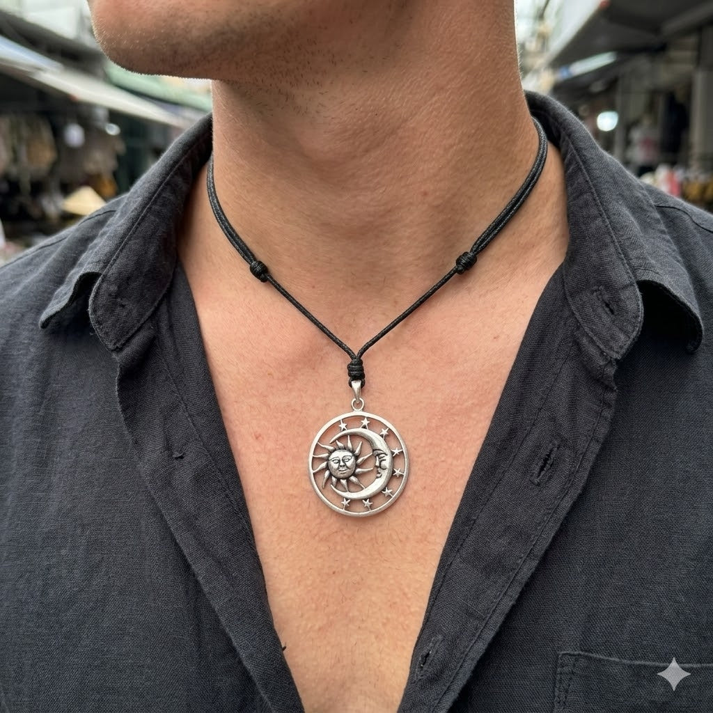 Sun Moon Ying Yang 92.5 Sterling Silver Pewter Brass Charm Necklace Pendant Jewelry