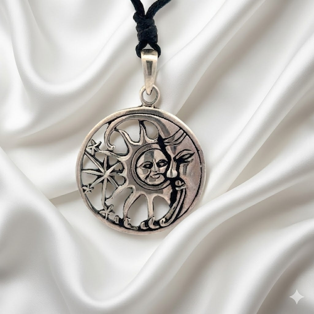 Sun Moon Ying Yang 92.5 Sterling Silver Pewter Brass Charm Necklace Pendant Jewelry