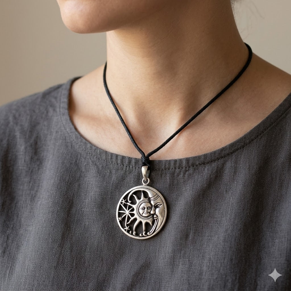Sun Moon Ying Yang 92.5 Sterling Silver Pewter Brass Charm Necklace Pendant Jewelry