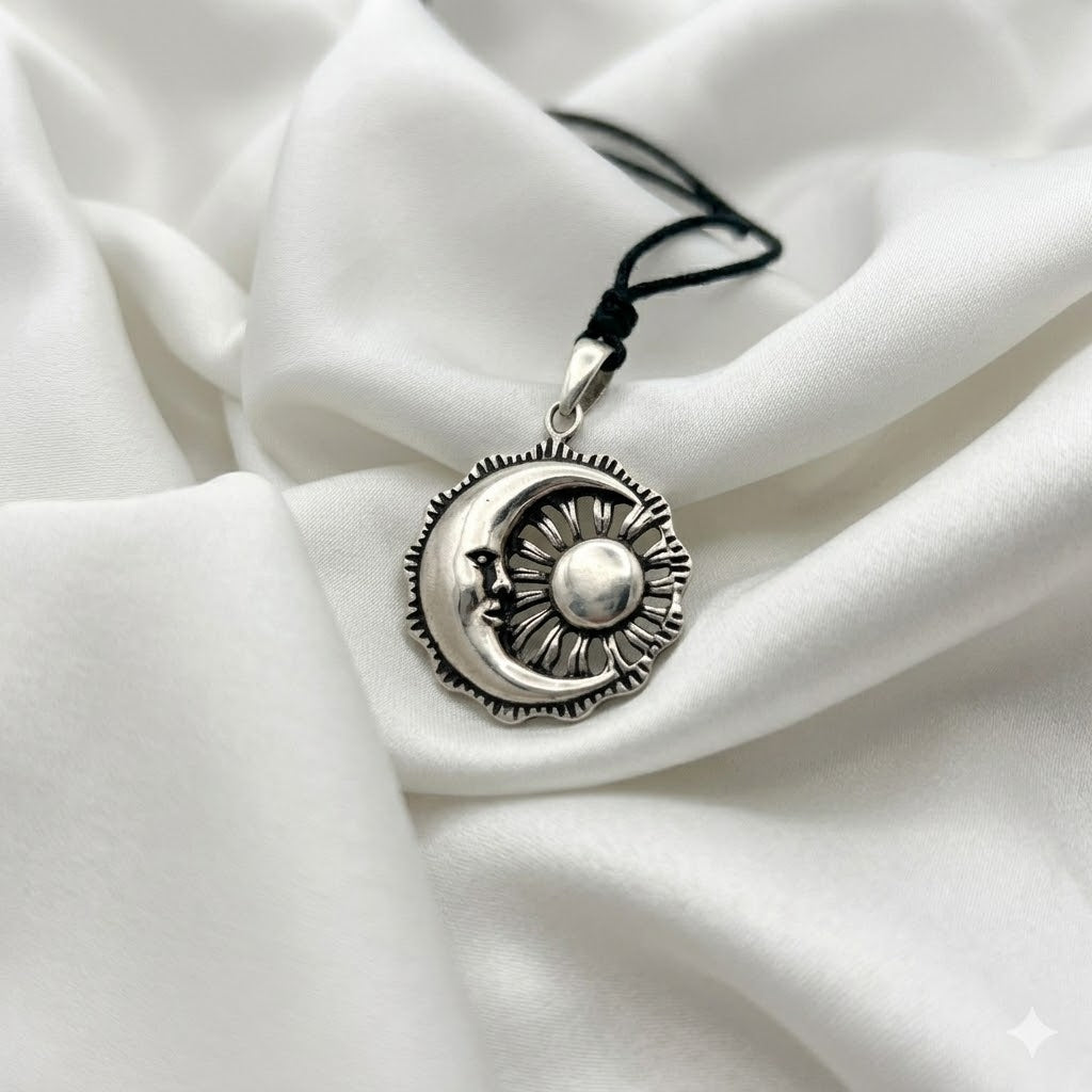 Sun Moon YinYang Runes Runic Sterling Silver Brass Pewter Necklace Pendant Jewelry
