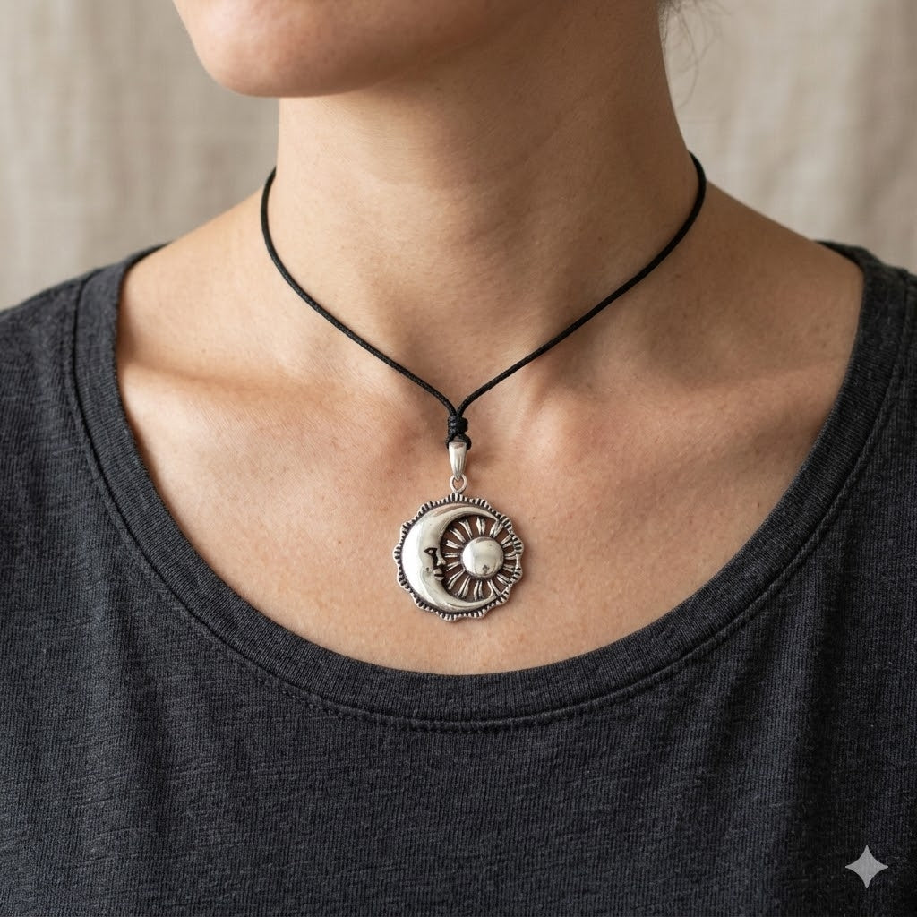 Sun Moon YinYang Runes Runic Sterling Silver Brass Pewter Necklace Pendant Jewelry