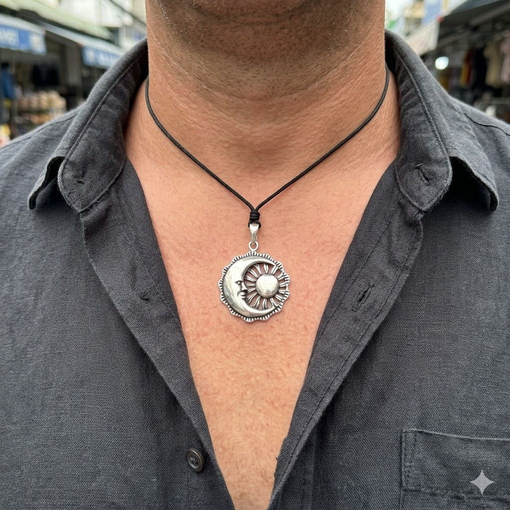 Sun Moon YinYang Runes Runic Sterling Silver Brass Pewter Necklace Pendant Jewelry