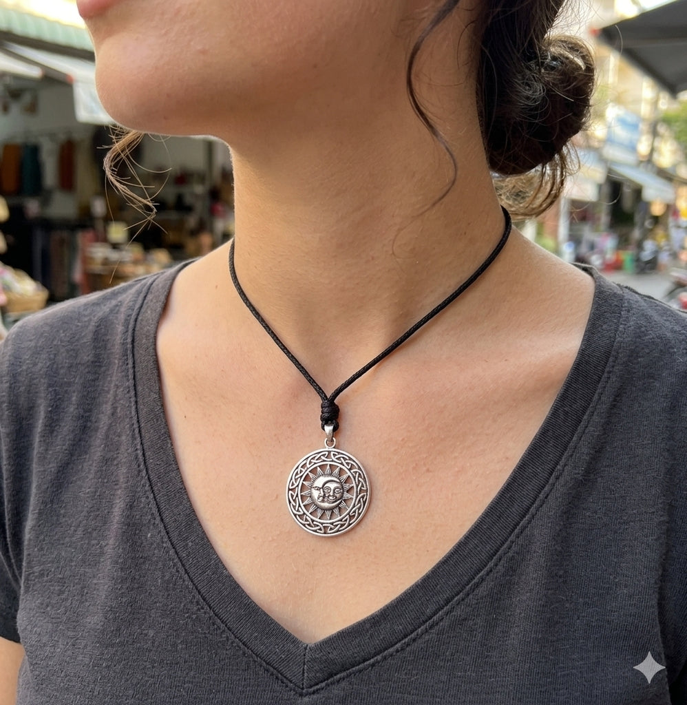 Sun & Moon Ying Yang 92.5 Sterling Silver Pewter Brass Charm Necklace Pendant Jewelry