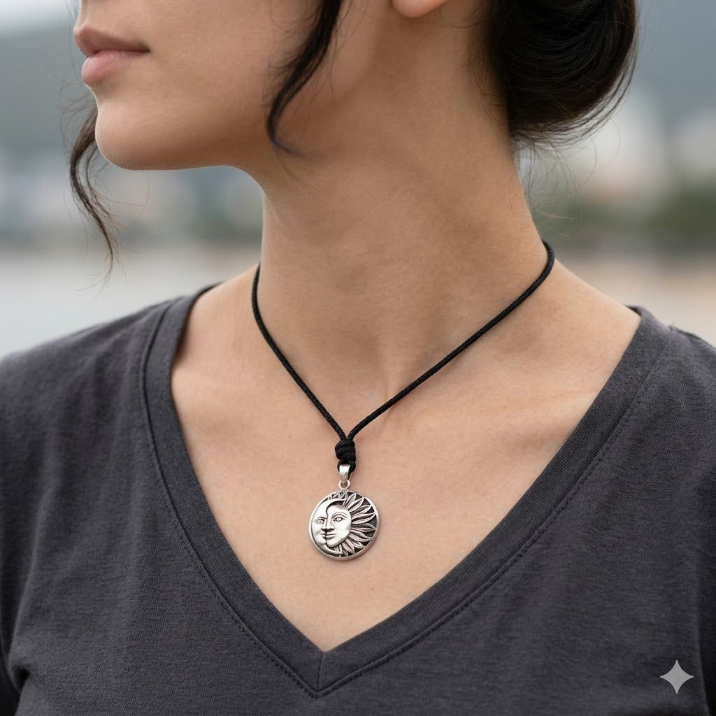 Sun Moon Ying Yang 92.5 Sterling Silver Pewter Brass Charm Necklace Pendant Jewelry