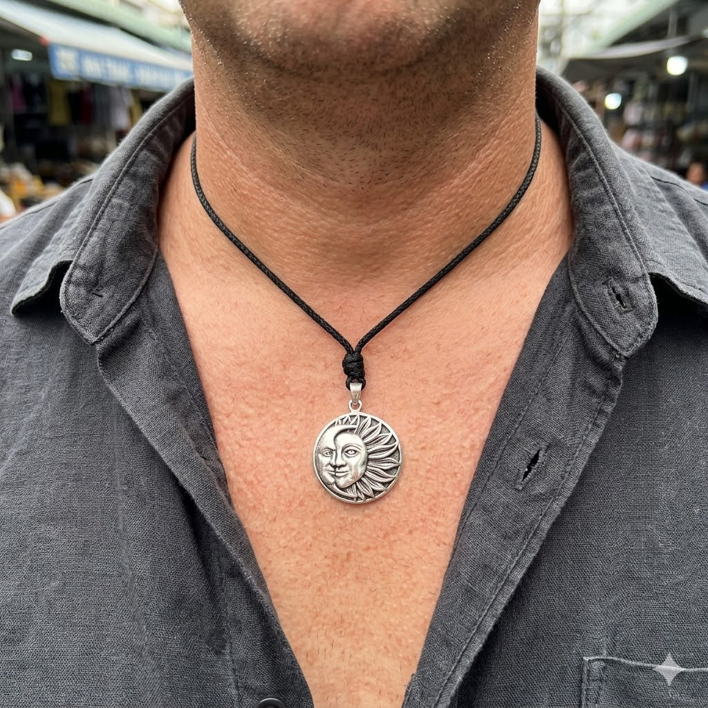 Sun Moon Ying Yang 92.5 Sterling Silver Pewter Brass Charm Necklace Pendant Jewelry