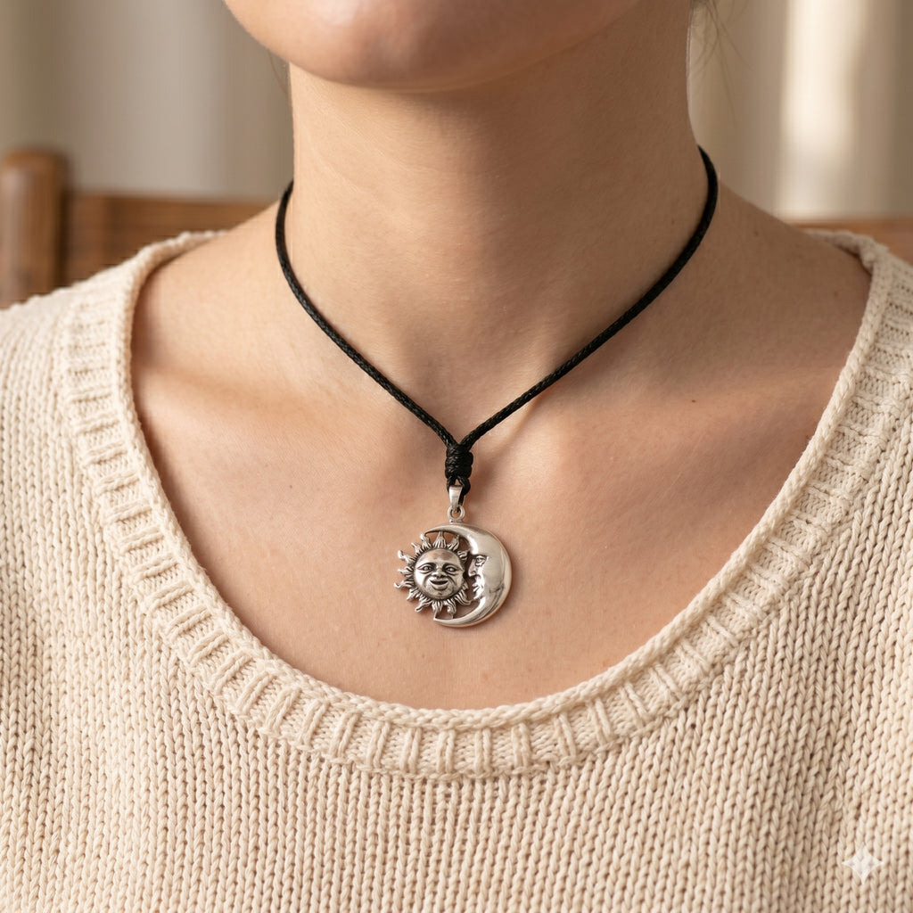 Sun & Moon Ying Yang 92.5 Sterling Silver Pewter Brass Charm Necklace Pendant Jewelry