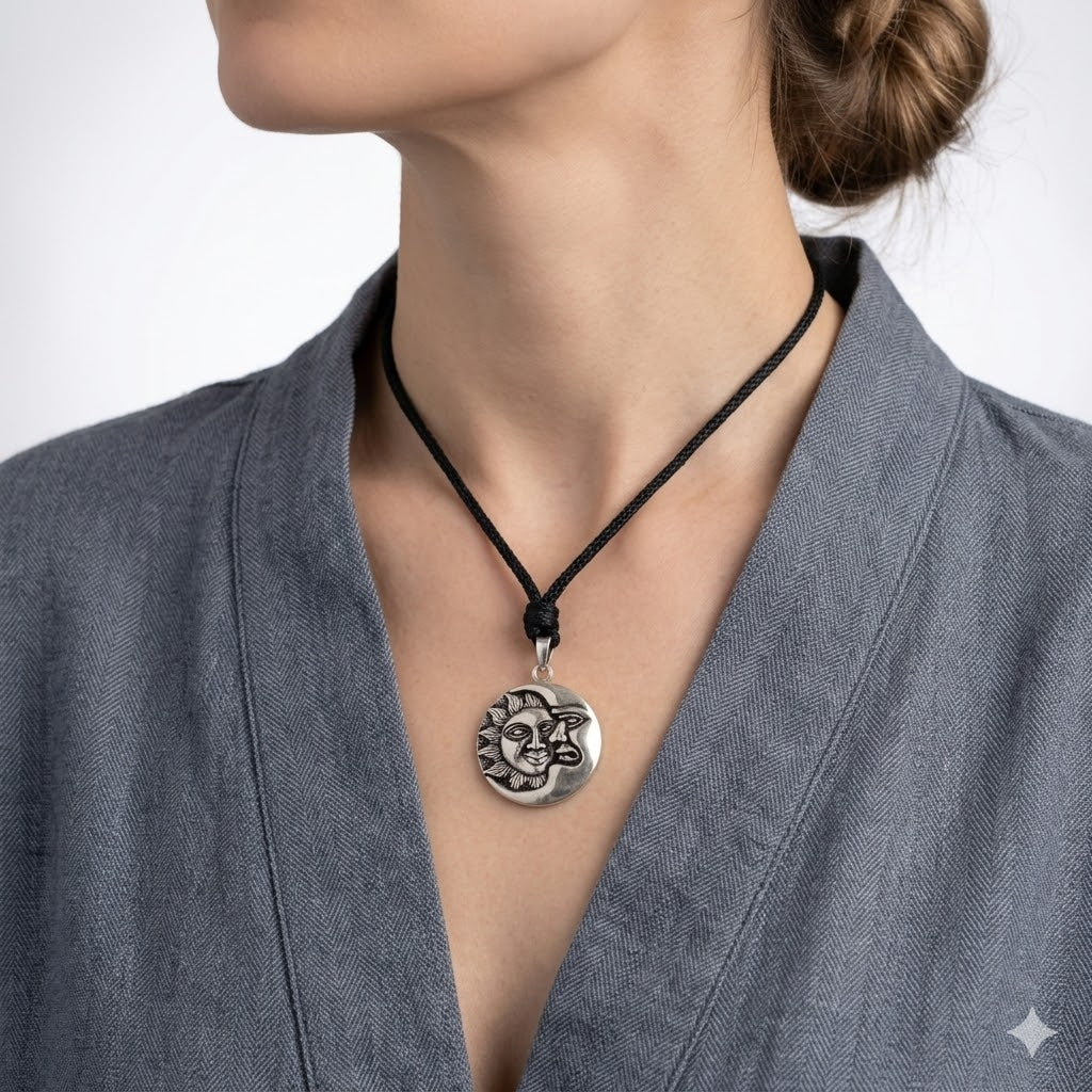 Sun Moon Ying Yang 92.5 Sterling Silver Pewter Brass Charm Necklace Pendant Jewelry