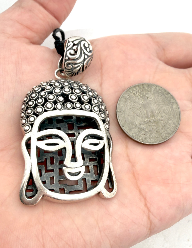 Tibetan Buddhist Buddha Head Sterling-silver Brass Charm Necklace Pendant Jewelry