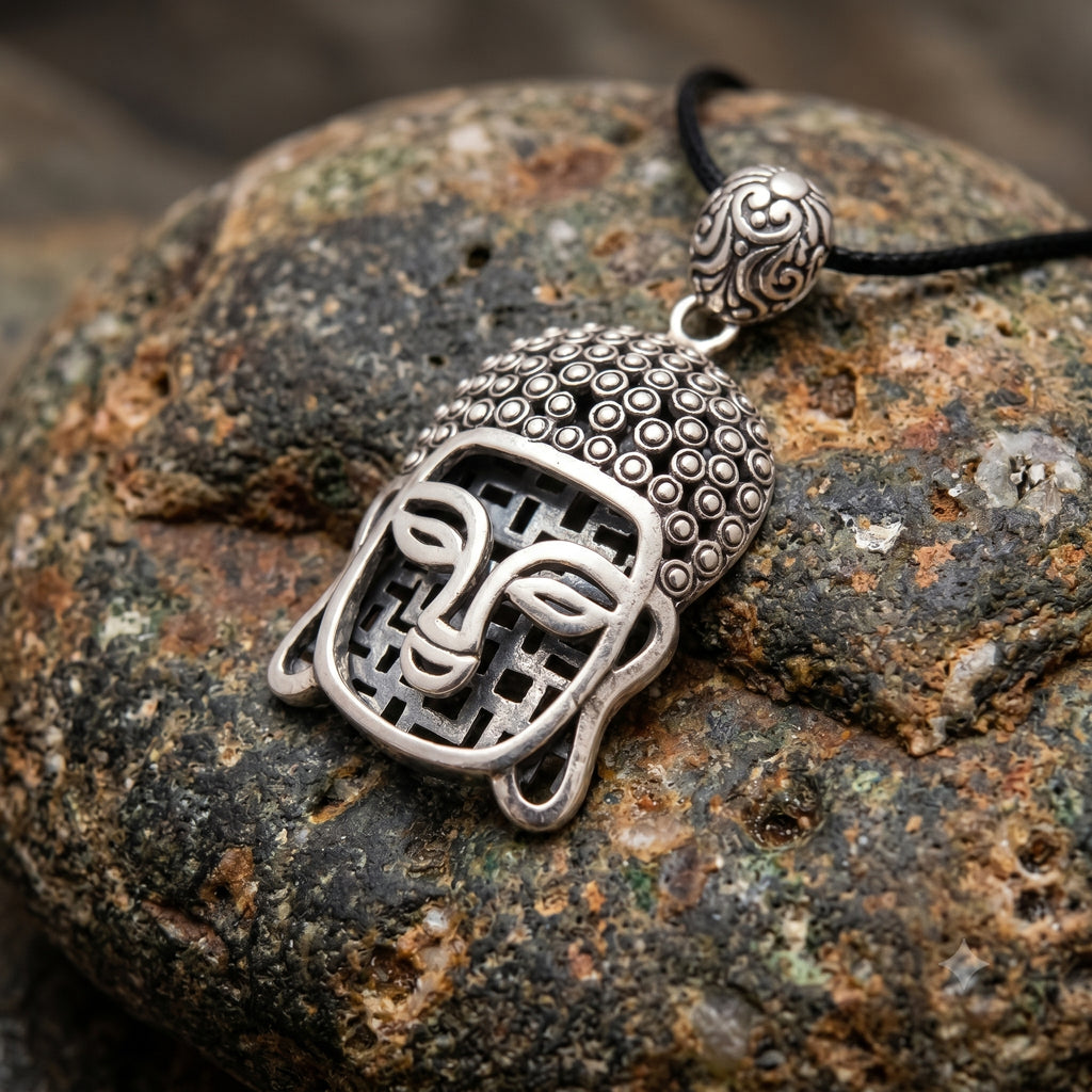 Tibetan Buddhist Buddha Head Sterling-silver Brass Charm Necklace Pendant Jewelry