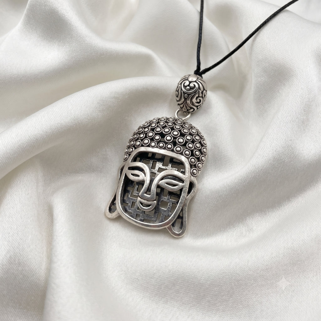 Tibetan Buddhist Buddha Head Sterling-silver Brass Charm Necklace Pendant Jewelry