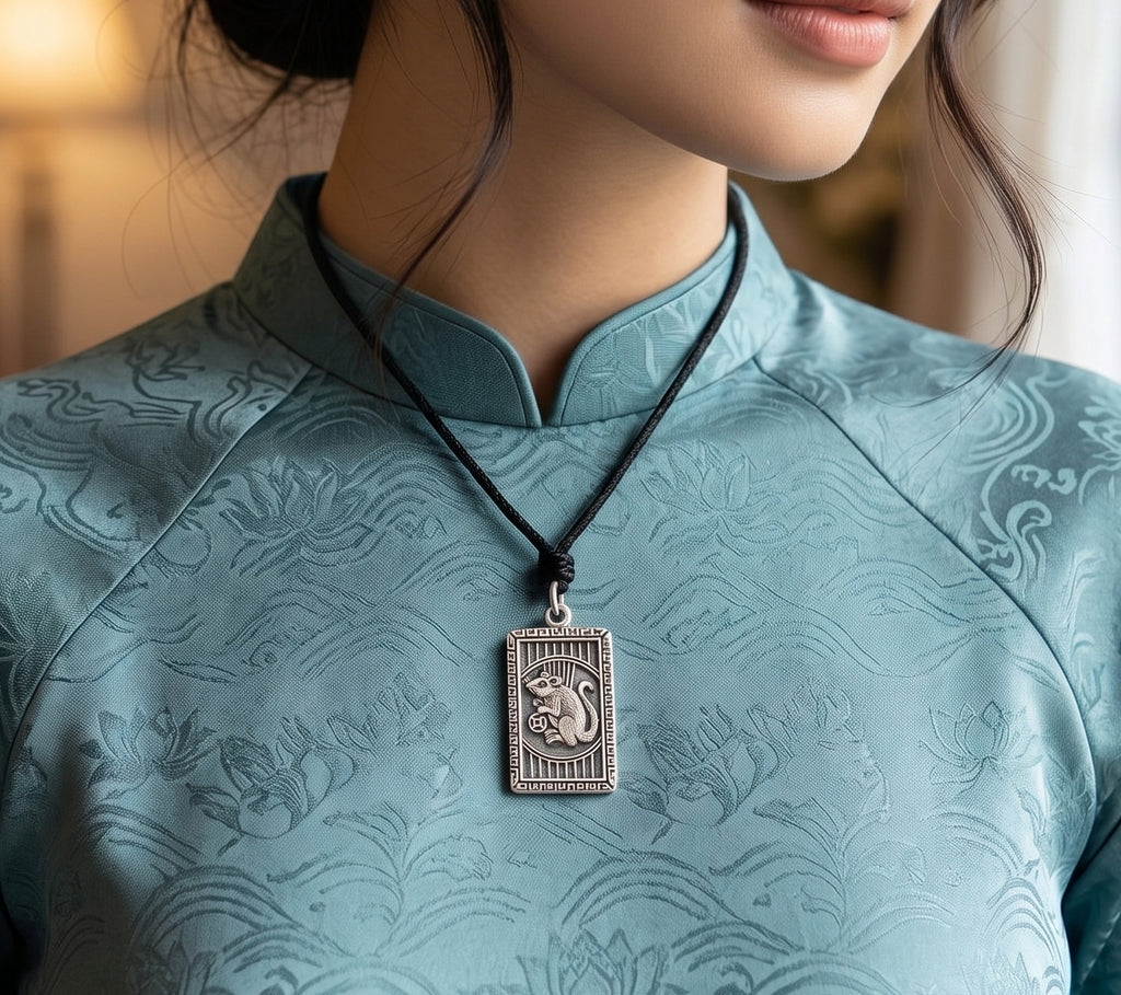 Rectangle Chinese Zodiac Sterling Silver Pewter Brass Necklace Pendant Jewelry