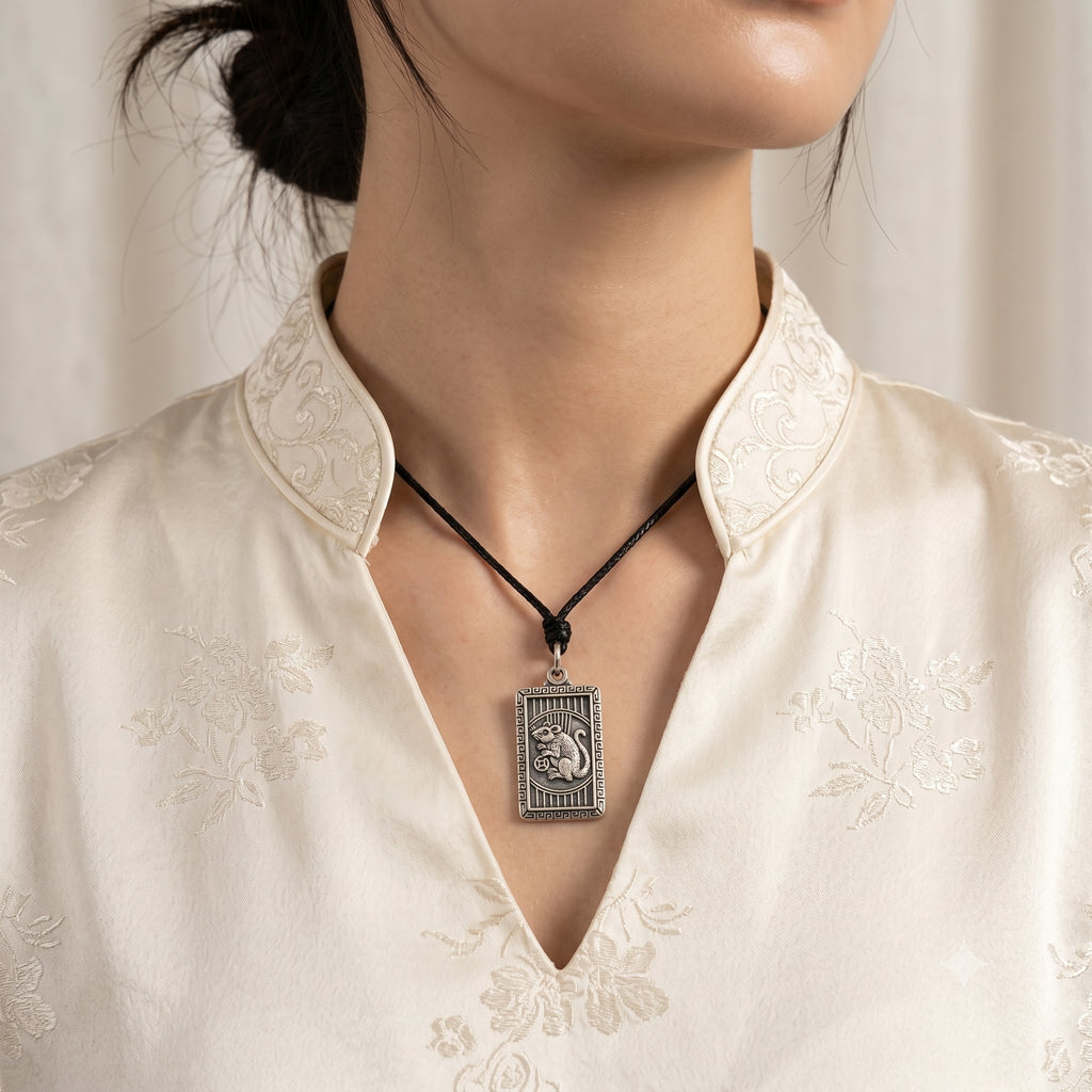 Rectangle Chinese Zodiac Sterling Silver Pewter Brass Necklace Pendant Jewelry