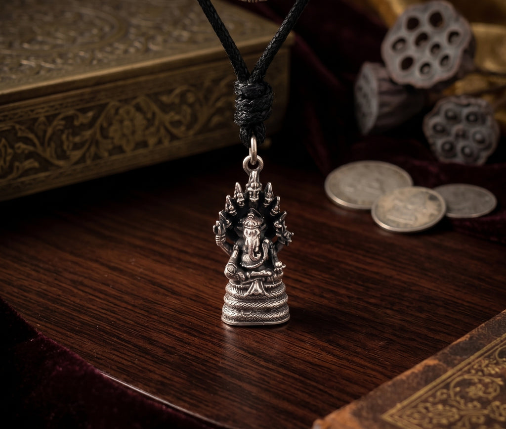 Ganesh Hindu Elephant God 92.5 Sterling Silver Brass Charm Necklace Pendant Jewelry
