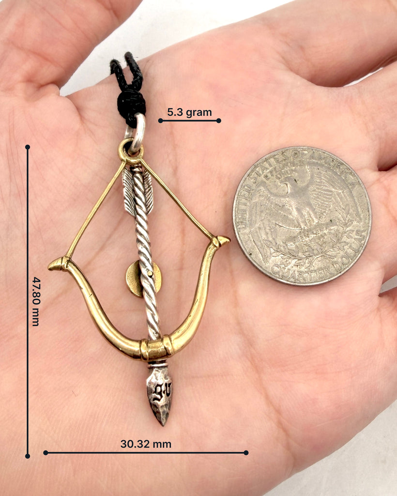 Bow And Arrow 92.5 Sterling Silver Brass Charm Necklace Pendant Jewelry