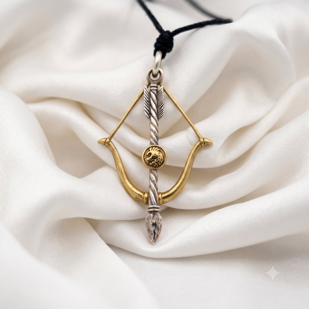 Bow And Arrow 92.5 Sterling Silver Brass Charm Necklace Pendant Jewelry